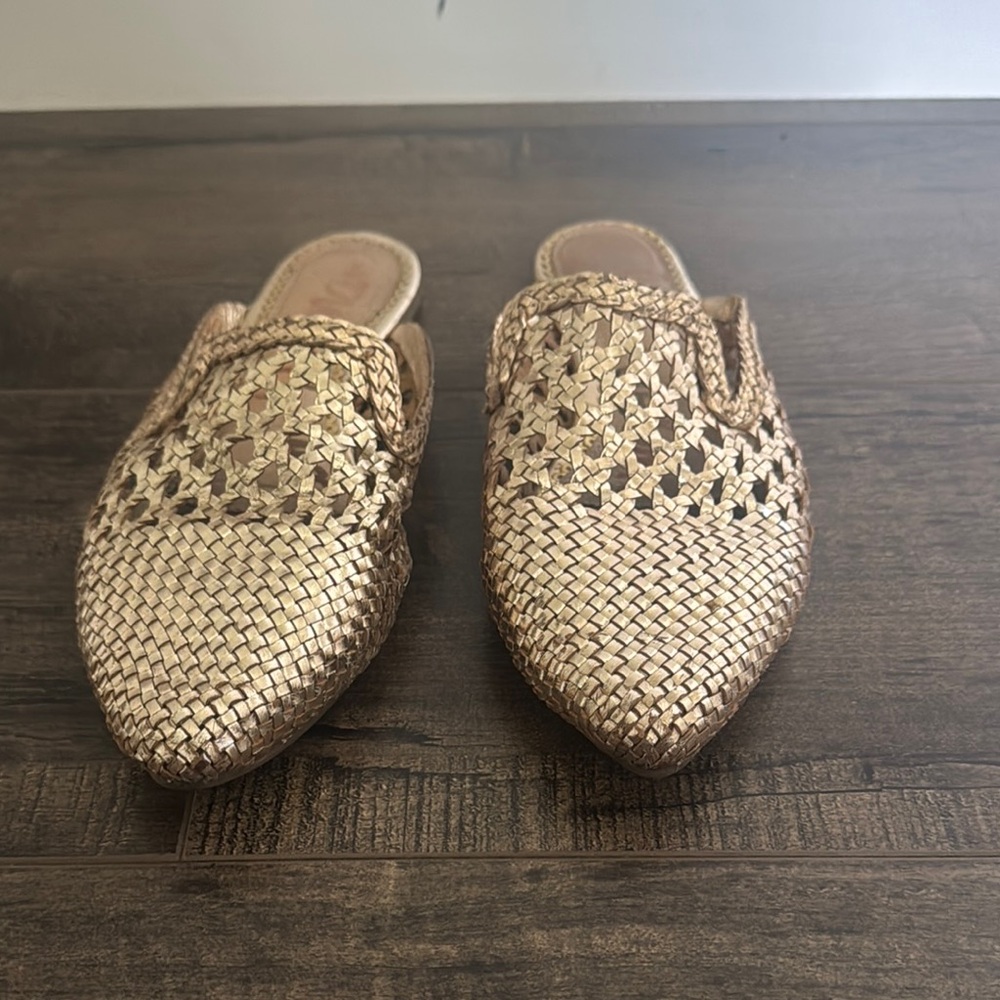 Sam Edelman Gold Woven Mules with Pointed Toe